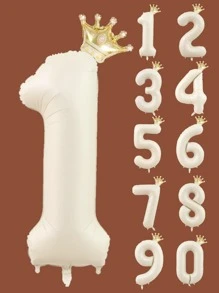 40-Inch Cream White Number Shaped Balloon And Mini Gold Crown - Beige - View 1
