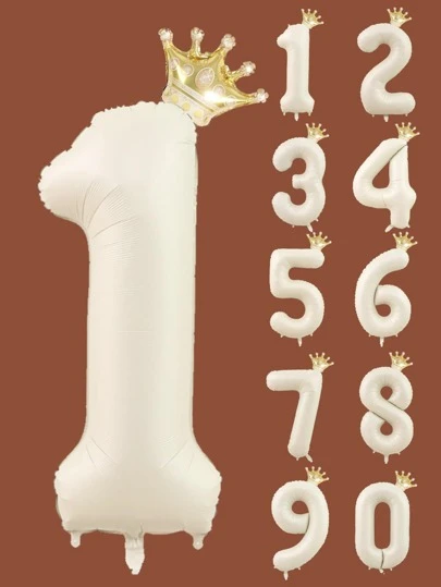 40-Inch Cream White Number Shaped Balloon And Mini Gold Crown