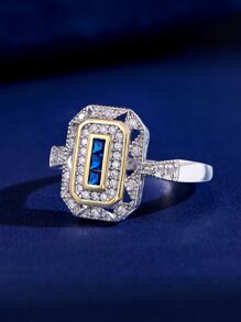 AIHUASI 1 Máy Tính Quyến Rũ Đính Đá Cubic Zirconia Hình Học Trang Trí Bạc Cưới Ban Nhạc Dành Cho Nữ Cho Đính Hôn Valentines Quà Tặng - Bạc - Xem 7