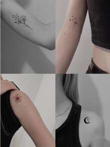 暫時性刺青貼紙,6張簡單可愛的混合花紋紋身貼紙,帶花,鹿,海豚,人魚和月亮圖案的防水暫時性刺青貼紙,動物和植物,彩色花卉水轉移假刺青貼紙,適用於手臂,肩膀和腿部,適合女性和女孩 - 彩色 - 查看 3