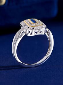 AIHUASI 1 Máy Tính Quyến Rũ Đính Đá Cubic Zirconia Hình Học Trang Trí Bạc Cưới Ban Nhạc Dành Cho Nữ Cho Đính Hôn Valentines Quà Tặng - Bạc - Xem 9