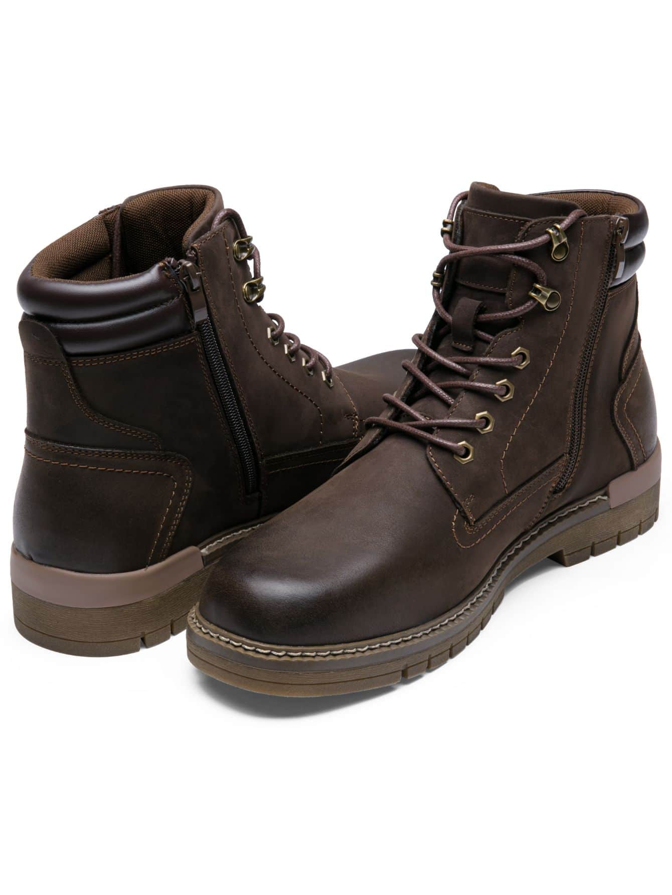 SHOESMALL Mens Boots Premium Leather Fashion Zipper Casual Boots Hiking Chukka Boots for Men - 巧克力棕 - 查看 1