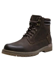 SHOESMALL Mens Boots Premium Leather Fashion Zipper Casual Boots Hiking Chukka Boots for Men - 巧克力棕 - 查看 6