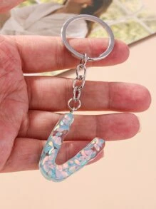 1pc Resin Glitter V Letter Keychain - Baby Blue - View 3