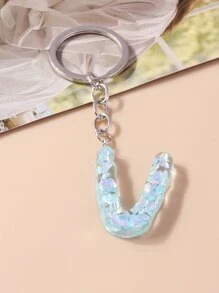 1pc Resin Glitter V Letter Keychain - Baby Blue - View 1