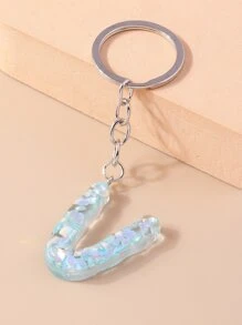 1pc Resin Glitter V Letter Keychain - Baby Blue - View 2