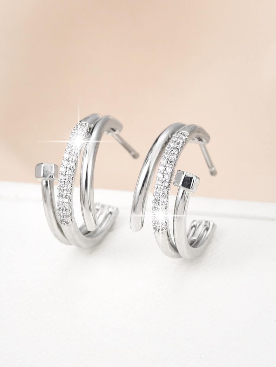 1 đôi Tông màu bạc Vi mô Khối Zirconia  Bông tai stud - Bạc - Xem 1