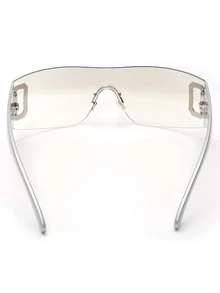 1pc New Fashion Y2k Style Rimless Diamond Decor Sunglasses - Silver - View 3