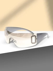 1pc New Fashion Y2k Style Rimless Diamond Decor Sunglasses - Silver - View 2
