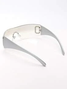 1pc New Fashion Y2k Style Rimless Diamond Decor Sunglasses - Silver - View 5