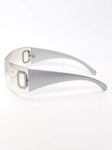 1pc New Fashion Y2k Style Rimless Diamond Decor Sunglasses - Silver - View 6