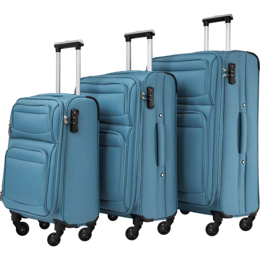 3 Pieces Traveling Storage Suitcase Set, 22''26''30'' Luggage Set, Softside Luggage Expandable Travel Set, Spinner Wheels Suitcase with TSA Lock - Blue Grey - View 1