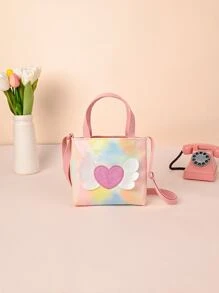 Metoo Tiramitu 1入組,織染多色翅膀心形單肩包,可調節肩帶,可作斜跨包或手提袋,適合女孩使用。