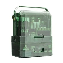 Transparent Large Capacity Desktop Storage Display Shelf Makeup Organizer With Drawer & Flip Cover, Dustproof Skincare Storage Box - Green - View 1