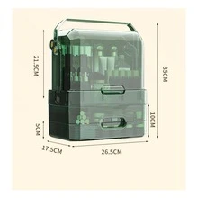 Transparent Large Capacity Desktop Storage Display Shelf Makeup Organizer With Drawer & Flip Cover, Dustproof Skincare Storage Box - Green - View 7