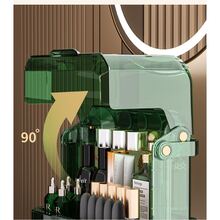 Transparent Large Capacity Desktop Storage Display Shelf Makeup Organizer With Drawer & Flip Cover, Dustproof Skincare Storage Box - Green - View 6