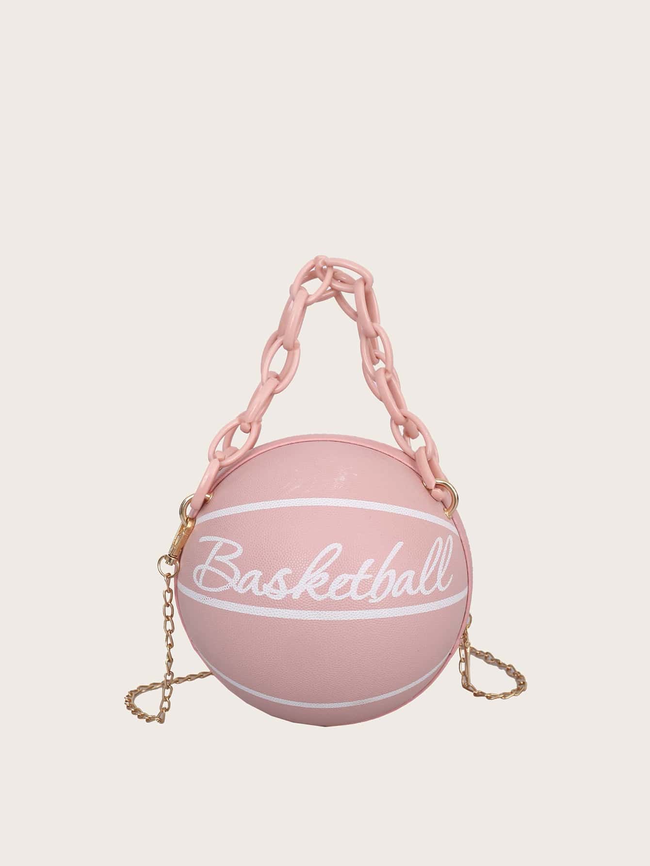 1pc Mini Girls' Basketball-Shaped Bag With Letter Decor, Suitable For Daily Use As A Handbag Or Crossbody Bag - Pink - View 1