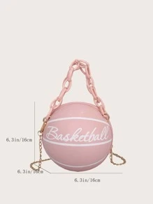 1pc Mini Girls' Basketball-Shaped Bag With Letter Decor, Suitable For Daily Use As A Handbag Or Crossbody Bag - Pink - View 7