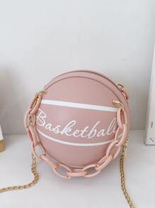 1pc Mini Girls' Basketball-Shaped Bag With Letter Decor, Suitable For Daily Use As A Handbag Or Crossbody Bag - Pink - View 6