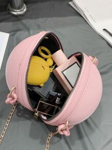 1pc Mini Girls' Basketball-Shaped Bag With Letter Decor, Suitable For Daily Use As A Handbag Or Crossbody Bag - Pink - View 3