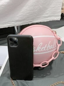 1pc Mini Girls' Basketball-Shaped Bag With Letter Decor, Suitable For Daily Use As A Handbag Or Crossbody Bag - Pink - View 2