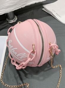 1pc Mini Girls' Basketball-Shaped Bag With Letter Decor, Suitable For Daily Use As A Handbag Or Crossbody Bag - Pink - View 4