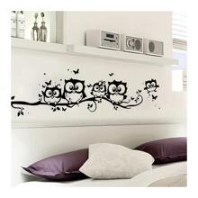 製造商批發定製出口牆貼-五隻貓頭鷹牆貼用於臥室背景裝飾,卡通牆貼 - 黑色 - 查看 1