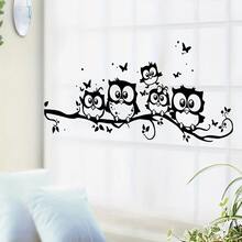 製造商批發定製出口牆貼-五隻貓頭鷹牆貼用於臥室背景裝飾,卡通牆貼 - 黑色 - 查看 3