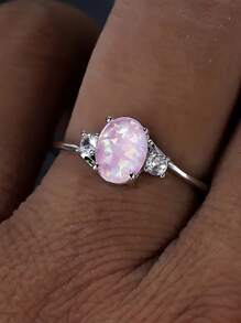 1 chiếc nhẫn thời trang đính đá Cubic Zirconia và Opal giả, thích hợp làm quà tặng cho nữ trong đám cưới, tiệc tùng, ngày Valentine. - Hồng - Xem 3