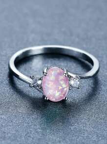 1 chiếc nhẫn thời trang đính đá Cubic Zirconia và Opal giả, thích hợp làm quà tặng cho nữ trong đám cưới, tiệc tùng, ngày Valentine. - Hồng - Xem 2