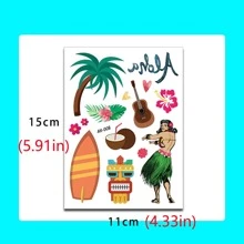Fashionable Hawaiian Party Temporary Tattoo Sticker, Summer Flower Tattoo Sticker Decal For Party, 1 Sheet - Multicolor - View 7