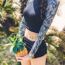 Fashionable Hawaiian Party Temporary Tattoo Sticker, Summer Flower Tattoo Sticker Decal For Party, 1 Sheet - Multicolor - View 3