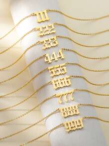 1 chiếc vòng cổ mặt số bằng thép không gỉ, trang sức cặp đôi, quà tặng sinh nhật - Vàng - Xem 2