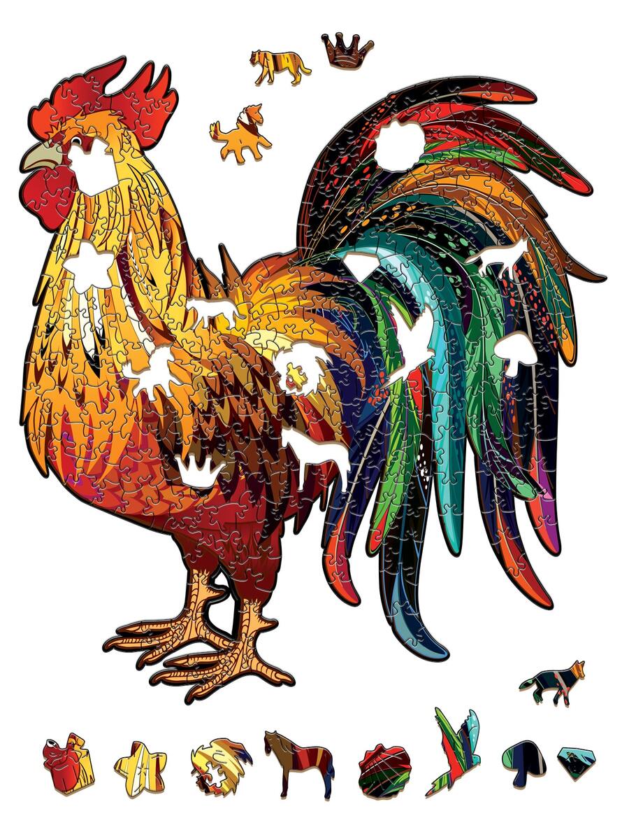 1入組木頭七巧板帶搞笑彩色卡通公雞設計,合適的適用於成年人家庭派對遊戲 - 彩色 - 查看 1