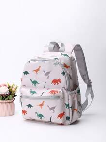 Kids Cartoon Dinosaur Pattern Classic Backpack Cute Adjustable Strap Book-Bag