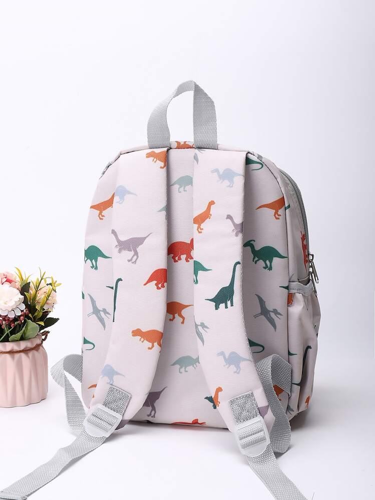 Kids Cartoon Dinosaur Pattern Classic Backpack Cute Adjustable Strap Book-Bag - Beige - View 5