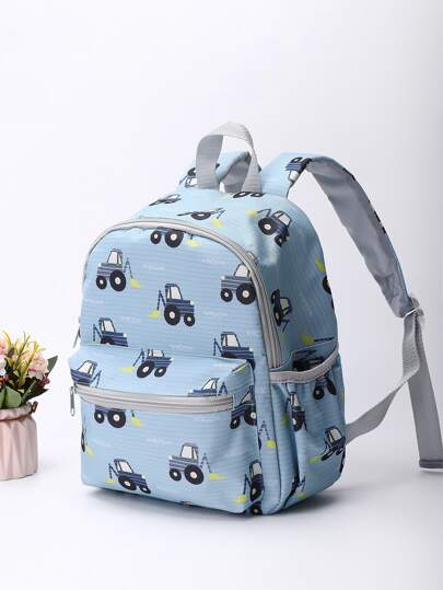 Kids Cartoon Car Pattern Classic Backpack Cute Adjustable Strap Book-Bag