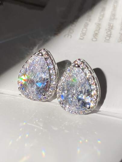 Teardrop Cubic Cubic Zirconia Silver Plated Ear Clip 2pcs Women Men Unisex Non-Piercing Earrings For Bridal Wedding Jewelry Gift Party Vacation Daily Wear