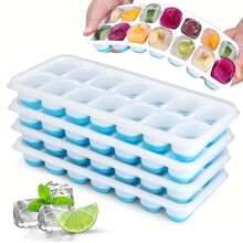 1入組矽膠製冰格帶14格,軟底和蓋,家庭冰製作模具 - 藍色 - 查看 1