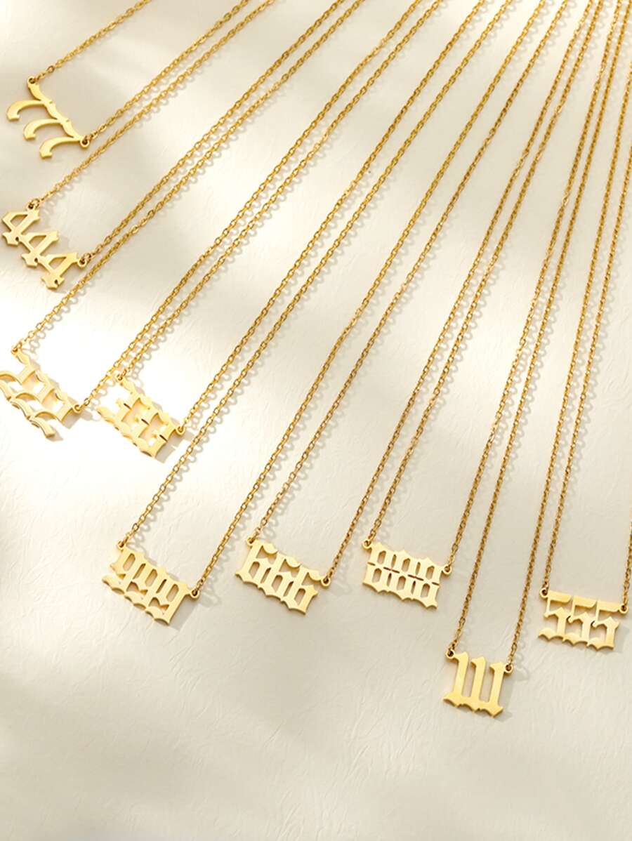 1 chiếc vòng cổ mặt số bằng thép không gỉ, trang sức cặp đôi, quà tặng sinh nhật - Vàng - Xem 1