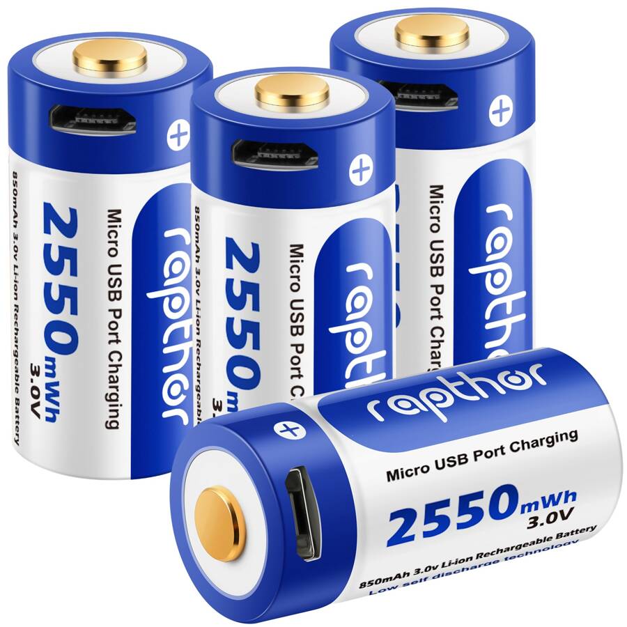 Rapthor Rcr123a 3.7v 850mAh USB Rechargeable Batteries For Arlo Cameras