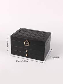 带锁的三层珠宝盒，用于项链、戒指、耳环展示的珠宝收纳盒 - 黑色 - 查看 3