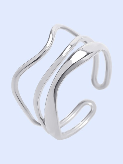 304 Stainless Steel Minimalist Ins Style Wave Design Ring, #9 Adjustable Open Cuff Hydraulic Ring, Unisex Cold Tone Diy Jewelry Accessories