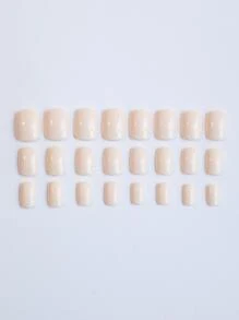 24入組短方形金色香檳色顏色假指甲帶1床單果凍膠水和1入組指甲銼 - 彩色 - 查看 3