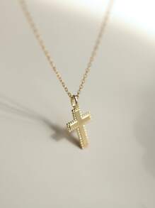 1pc Unique & Classic S925 Sterling Silver Necklace With Glossy Cross Pendant For Women, Gift For Daily Wear - Gold - View 2