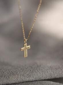 1pc Unique & Classic S925 Sterling Silver Necklace With Glossy Cross Pendant For Women, Gift For Daily Wear - Gold - View 3