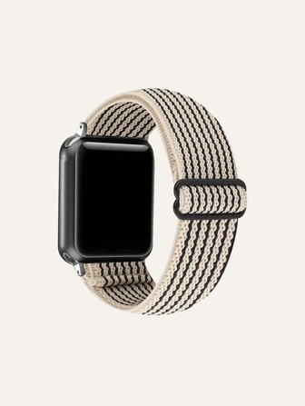 1pc Striped Jacquard Nylon Elastic Adjustable Watch Band Compatible With Apple Watch 38mm 40mm 41mm 42mm 44mm 45mm 49mm, Compatible With Apple Watch Series 8/7/6/5/4/3/2/1/se/ultra