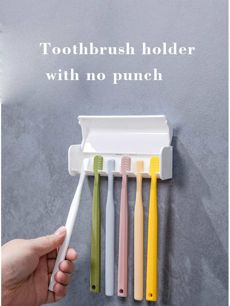 1入組無鑽，防塵牙刷架，粘膠式牙刷收納盒，可容納 6 支牙刷 - 白色 - 查看 1