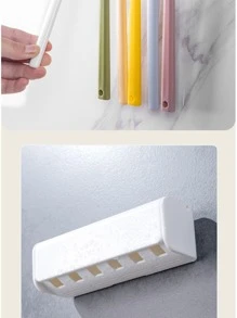 1入組無鑽，防塵牙刷架，粘膠式牙刷收納盒，可容納 6 支牙刷 - 白色 - 查看 5