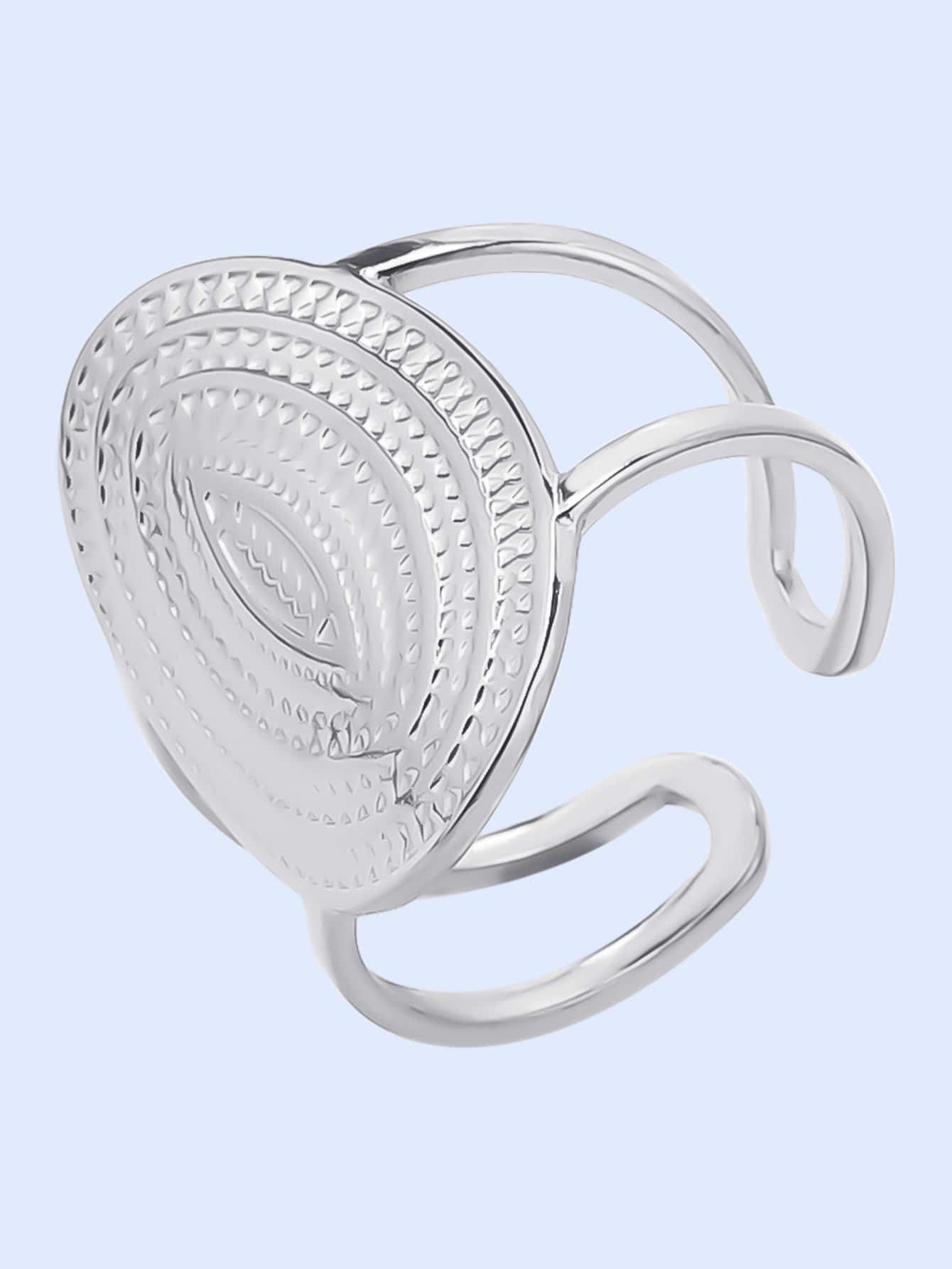 1 chiếc nhẫn ren lớn bằng thép không gỉ 304 thời trang, nhẫn hở điều chỉnh được kiểu dáng tối giản unisex, mạ vàng/bạc 18K. Phụ kiện trang sức. - Bạc - Xem 1